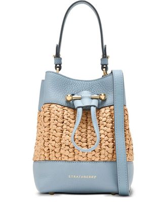 Strathberry mini Osseteleather-raffia bucket bag - Blue