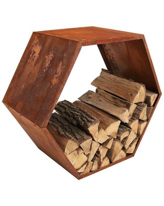 Sunnydaze Log Rack 30in Steel with Rustic Finish Hexagon Firewood Storage