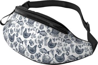 Generic Sketch Chicken Fish Vegetable Waist Bag Bum Bag Lightweight Bumbags For Camping Walking Cycling 14X35Cm