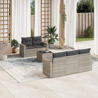 vidaXL Vidaxl - Set De Sof&aacute;s De Jard&iacute;n 6 Pzas Y Cojines Rat&aacute;n Sint&eacute;tico Gris