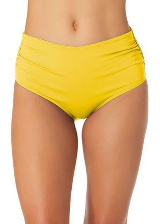 Anne Cole Womens Live In Color Convertible High Waist Shirred Swim Bottom in Yellow at Nordstrom, Size Large