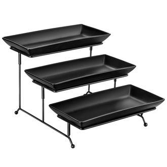 OEM Bandeja De Servir, Material Cer&aacute;mico, Soporte Plegable Resistente, Color Negro, 35,5 Cm (14 Pulgadas)