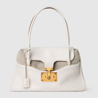Gucci Large Tote Bag With Lock, White, Leather