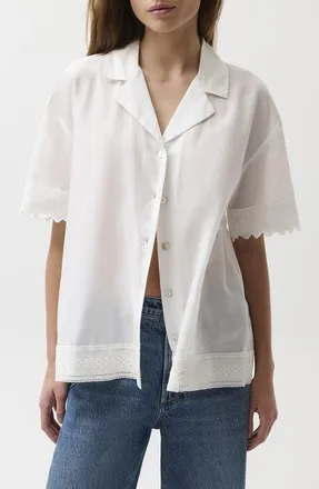 Pistola Denim Maliah Silk & Cotton Camp Shirt in Soft White at Nordstrom, Size X-Small