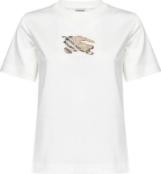 Burberry EKD Check Katoenen T-shirt - Dames - T-shirts - Wit - L - Katoen - Tops