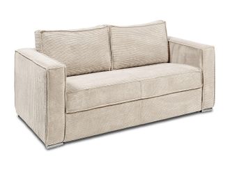 Vente-Unique Sof&aacute; cama de 4 plazas de pana color beige - Somier de l&aacute;minas amplias de 160 cm - Colch&oacute;n con memoria de forma de 22 cm LORETO