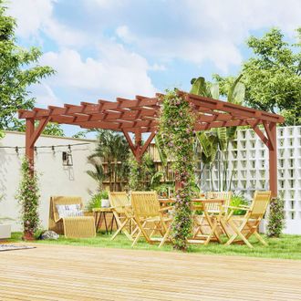 OUTSUNNY 3.3 x 3.3(m) Wooden Pergola Kit, Graden Pergola Gazebo in Brown