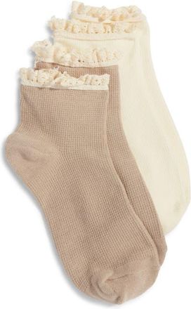 Stems 2-Pack Lace Trim Cotton Blend Socks in Beige Ivory at Nordstrom