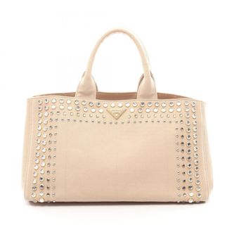 Prada Canapa Beige Canvas Handbag Tote Bag (Pre-Owned)