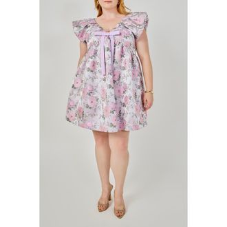 endless rose Bow Jacquard Minidress in Pink at Nordstrom, Size 1X