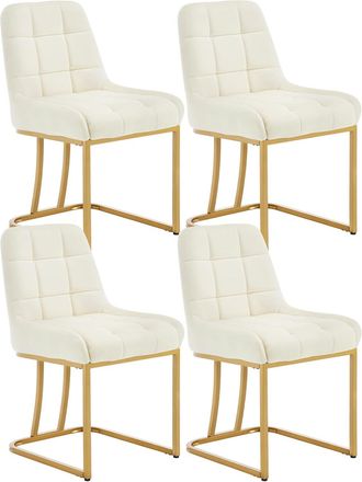 Woltu Woltu - 4x Sillas Modernas De Terciopelo Para Comedor, Sal&oacute;n, Cocina, Asiento, Crema