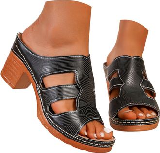 Generic Womens Slide Mule Sandals Breathable Open Back Open Toe Casual Shoes for Summer Comfortable Low Block Heel for Indoor Outdoor Walking Womens Leisure F