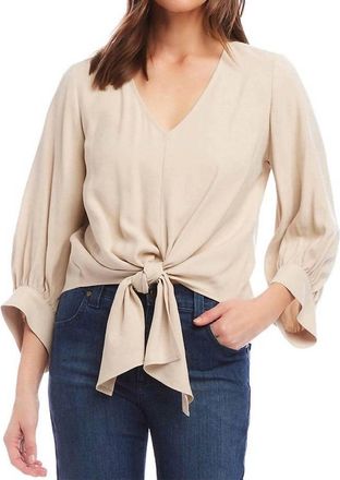 Karen Kane Blouson Sleeve Tie-Front Top In Ecru