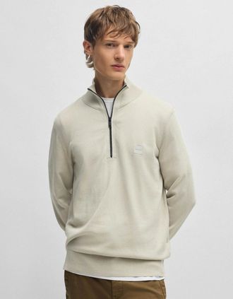 HUGO BOSS Mens BOSS Orange Kanobix S Mens 1/4 Zip Jumper - Light Beige 271 - Tan - Size: 38