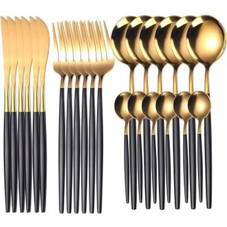 OEM Juego De Cubiertos De Acero Inoxidable Cepillado De 24 Piezas: Cuchillos Y Tenedores De Mesa, Juego Completo Para 6 Personas