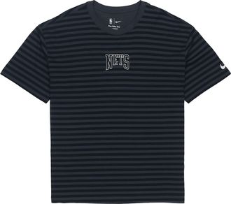 Nike Mens Nike NBA Brooklyn Nets Casual Sports Loose Alphabet Stripe Short Sleeve Black T-Shirt DA5862-060