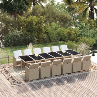 vidaXL Set Comedor De Jard&iacute;n 13 Piezas Y Cojines Rat&aacute;n Sint&eacute;tico Beige Vidaxl