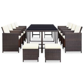 Berkfield Home Elegant 13 Piece Outdoor Dining Set with Cushions Poly Rattan Brown