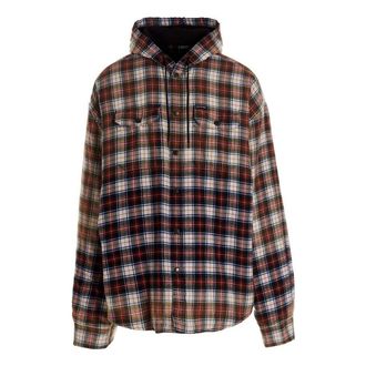 Balenciaga Bleached Plaid Long Sleeve Hooded Shirt Red White Black 699223TMM059783