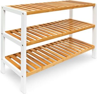 Relaxdays Relaxdays Bamboo Shoe Rack, With 3 Shelves, 70 x 54.5 x 24.5 cm, for 12 Pairs of Shoes, Brown/White