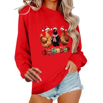 Generic Womens Christmas Jumper Plus Size Novelty Xmas Sweatshirts Shirts Fall Winter Pullover Tops Blouse Womens Round Neck Sweatshirt Long Sleeve Top Christ