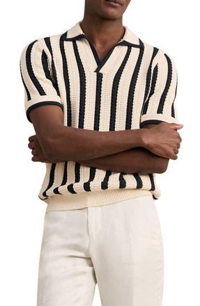 Reiss Duncan Texture Stripe Polo Sweater in Off White/Navy at Nordstrom Rack, Size X-Large