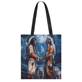 Generic Native Chiefs Wolf And Moon Womens Tote Casual Shopping Bag Lightweight Shoulder Bags Hobos Handbag for Work Travel Daily 35x40cm