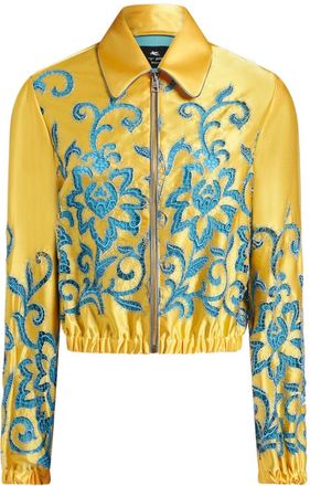 Etro embroidered cropped bomber jacket - women - Polyester/Polyester - 40 - Yellow