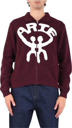 Arte Geborduurde Katoenen Vest met Rits - Heren - Vesten - Rood - XL - Katoen - Truien & Vesten