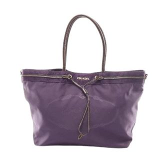 Prada Pre-owned Tote Bags, female, Purple, Size: ONE SIZE Pre-owned Nylon Jacquard Patent Leather Handbag