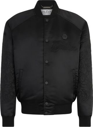 Philipp Plein Satijnen Bomberjack Skull Dragons - Heren - Bomber jackets - Zwart - XL - Satijn - Jassen