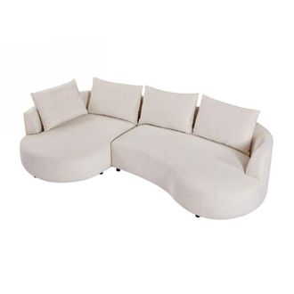 Vente-Unique Divano in Velluto testurizzato Beige - Angolo a sinistra - LOUSADO