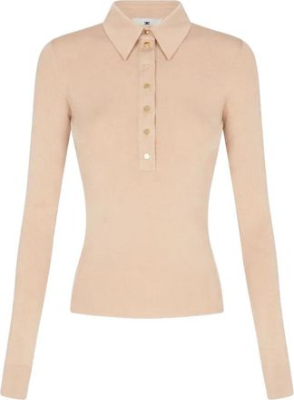Elisabetta Franchi Wolmix Polo Shirt - Dames - Polos - Beige - L - Wol - Tops