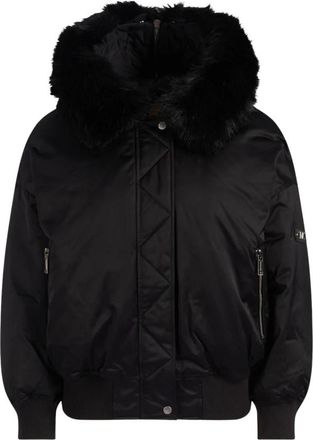 Michael Kors Faux Fur-Trimmed Satin Cir&eacute; Hooded Bomber Jacket - Dames - Bomber jackets - Zwart - XS - Polyester - Jassen