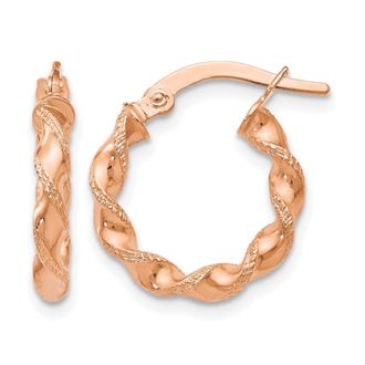 Diamond2Deal 14K Rose Gold Twisted Huggie Hoop Earrings