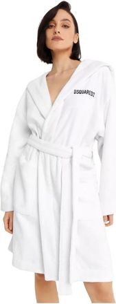 Dsquared2 Badjas met capuchon en logo - Dames - Badjassen - Wit - L - Katoen - Nachtkleding