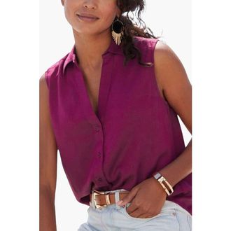 Lascana Sleeveless Button Down Blouse in Plum at Nordstrom, Size 14