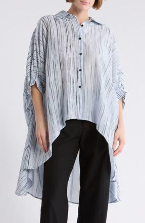 Patrizia Luca Oversize High/Low Button-Up Shirt in Blue at Nordstrom Rack