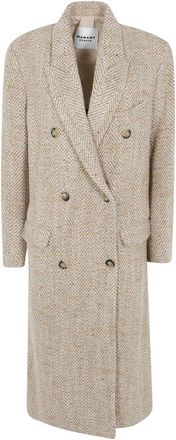 Isabel Marant Jassen, Dames, Beige, S, Wol, Pilda Lange Dubbele Jas
