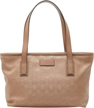 Gucci Beige Gg Imprim&eacute; Pvc Leather Handbag Tote Bag (Pre-Owned)