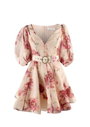 Zimmermann Pink Floral Belted High Tide Mini Dress Size XXS