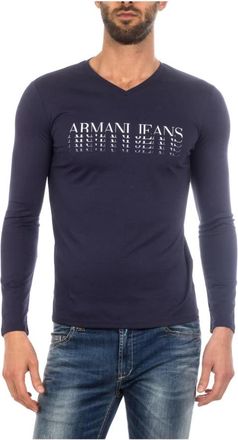 Armani Jeans Long Sleeve Top - Heren - Longsleeves - Blauw - S - Katoen - Tops