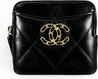 Chanel Gold Black Leather Coin Purse/Coin Case (Pre-Owned)