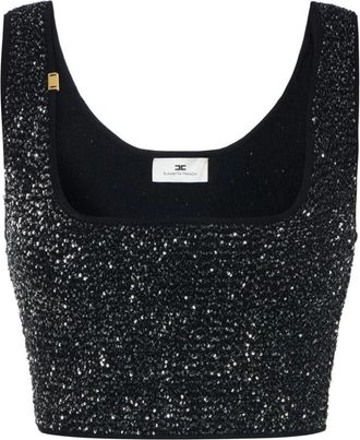 Elisabetta Franchi Gebreide top met pailletten - Dames - Tops zonder mouwen - Zwart - XL - Pailletten - Tops