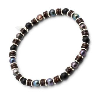 Jan Leslie Freshwater Pearl And Black Agate Beaded Bracelet With Silver Spacers in Grey Pearl at Nordstrom