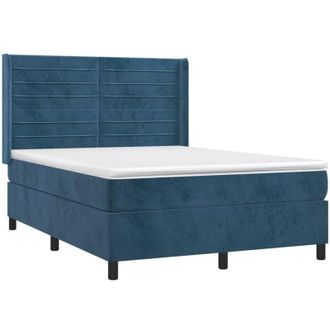 vidaXL Cama Box Spring Colch&oacute;n Y Led Terciopelo Azul Oscuro 140x200 Cm Vidaxl