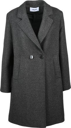 La Kore Dark Grey Double-Breasted Wool-Blend Coat