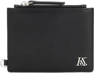 Kazar Zwarte leren kaarthouder met afneembare band en ritsvak - Dames - Portefeuilles - Zwart - ONE Size - Leer - Accessoires