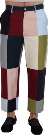 Dolce & Gabbana Mens Patchwork Trousers Multicolor Style - Light Grey Cotton - Size EU 48 (Mens)