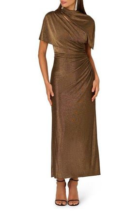 Adrianna Papell Side Ruched Metallic Knit Gown in Gold at Nordstrom, Size 20W